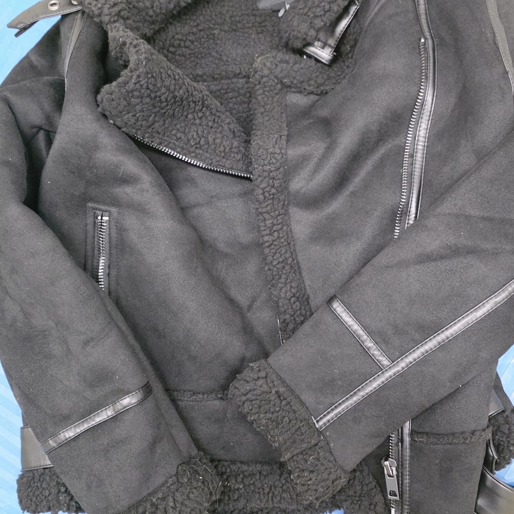 Cozy Black Women's Motorcycle Shearling Jacket
